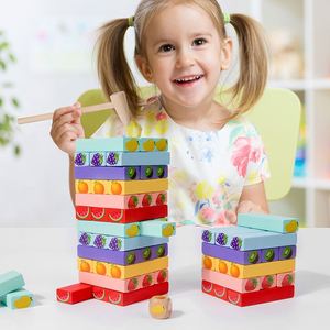 Juego de 54 Piezas de Rompecabezas Apilables de Madera Natural, Arcoíris, con Temática de Frutas, Torre de Madera de Pino Interactiva - Product Image 2