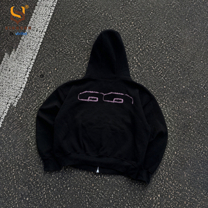 Sweat à capuche zippé unisexe de haute qualité en coton épais 100% avec strass, style streetwear vintage, imprimé pour homme - Product Image 4