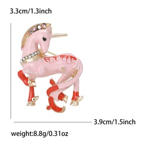 Broche de Unicórnio Retrô Elegante Banhado a Ouro com Esmalte e Cristal - Acessório de Moda Infantil em Desenho Animado para Casamento/Festa/Presente - Product Image 3