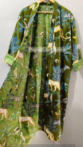 Bata Larga de Terciopelo Suave con Estampado Animal Verde para Mujer, Ropa de Estar por Casa Informal de Verano - Product Image 3