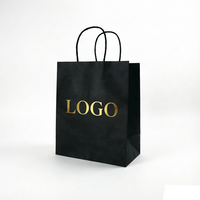 Sac d'emballage en papier kraft noir de luxe avec logo de marque imprimé sur mesure pour bijoux, cosmétiques, chaussures, vêtements, avec poignée pour cadeaux et achats