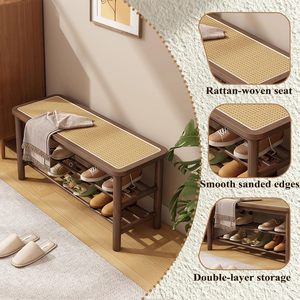 SENYU Bamboo Shoe Rack Bench with Rattan Seat, 3-Tier Shoe Storage Bench, Entryway Bench for Hallway - Product Image 3