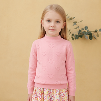Pull-over pour enfants en coton doux 100% avec motifs cœurs ajourés, boutons sur le devant, nouvelle collection printemps, pour filles, OEM ODM