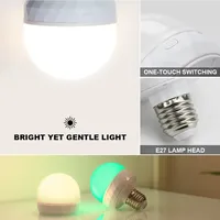 Ampoule LED RGB E27 Globe en plastique, température de couleur 2700K-6500K, chargement USB 5V, télécommande intelligente, intensité variable, pour chambre à coucher, chevet, salon