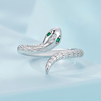 925 Sterling Silver Réglable Serpent Anneau Platine Plaqué Vert Zircon Rétro Textures Serpent Anneau De Mode Bijoux SCR980-E