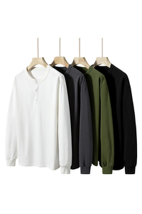 Camiseta unisex de manga larga con cuello Henley, estilo casual, holgada, básica, para uso diario, para hombre y mujer - Product Image 1