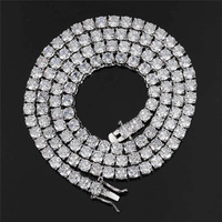Collier Chaîne Tennis Argenté avec Strass pour Hommes et Femmes, Bijou Hip Hop Bling Bling Iced Out