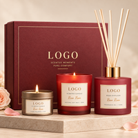 Ensemble cadeau d'aromathérapie de luxe à étiquette privée personnalisée, ensemble de bougies parfumées en cire de soja et diffuseur à bâtonnets OEM avec boîte cadeau pour parfumer la maison