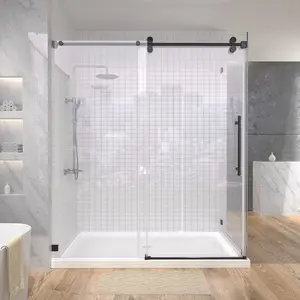 Pemasok kustom Matte hitam geser Shower pintu kamar mandi Quadrant tanpa bingkai penutup Shower