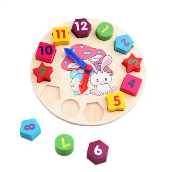 3D Animal Cartoon toys wooden DIY building block alarm clock Jigsaw puzzle for kids