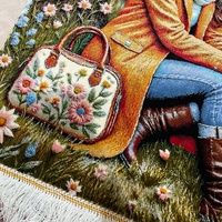 Tapestry Gantung Gaya Cottage 60*90cm Motif Taman Musim Semi dengan Rumbai untuk Ruang Tamu