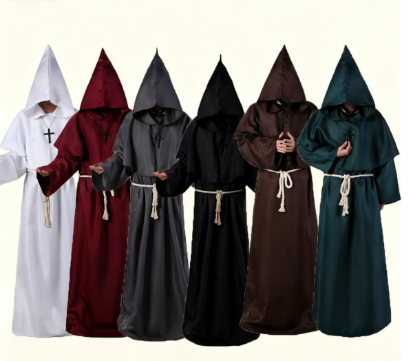 2026 NEW KJ S/m/l/xl Wizard Male Christian Priest Robe Halloween Cosplay Costume Solid Color Hooded Monk Costume