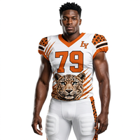 Ensemble de maillots de football américain LY, sublimé, col en V, manches courtes, évacuation de l'humidité, uniforme pour hommes, imprimé léopard, blanc orange 79