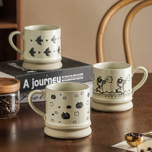 แก้วกาแฟเซรามิคลายดอกส้มสีเหลืองพร้อมหูจับ ใช้สำหรับอาหารเช้าที่บ้าน - Product Image 4