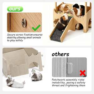Casita de Madera para Cobayas, Refugio para Animales Pequeños con Escaleras, Alfombra de Doble Cara, Diseño de Múltiples Cuevas, Casa Resistente para Mascotas - Product Image 2