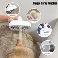 Peigne à vapeur d'eau autonettoyant pour animaux de compagnie à une touche d'épilation Brosse à vapeur pour chat blanc à long manche rechargeable