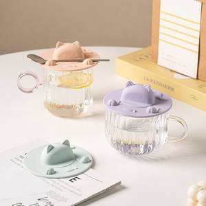 Couvre-tasse en silicone en forme de chat mignon, de qualité alimentaire, universel, anti-poussière, réutilisable, de forme ronde - Product Image 5