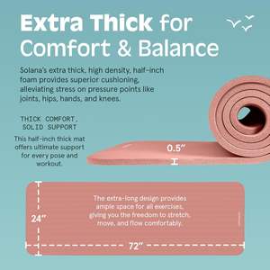 Retrospec Solana 72x24in Circular Yoga Mat Thick 10mm Non-Slip Workout Mat TPE Strap Exercise Pilates Stretching Made <b>Foam</b> - Product Image 5