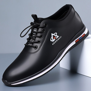Aoweigezi Chaussures en cuir décontractées pour hommes, bout rond, à lacets, semelle souple, pour le bureau - Product Image 1