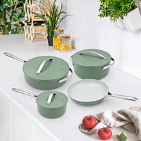 SANLANG Batterie de cuisine en céramique antiadhésive à induction, casseroles et poêles en aluminium pressé avec poignée en acier inoxydable