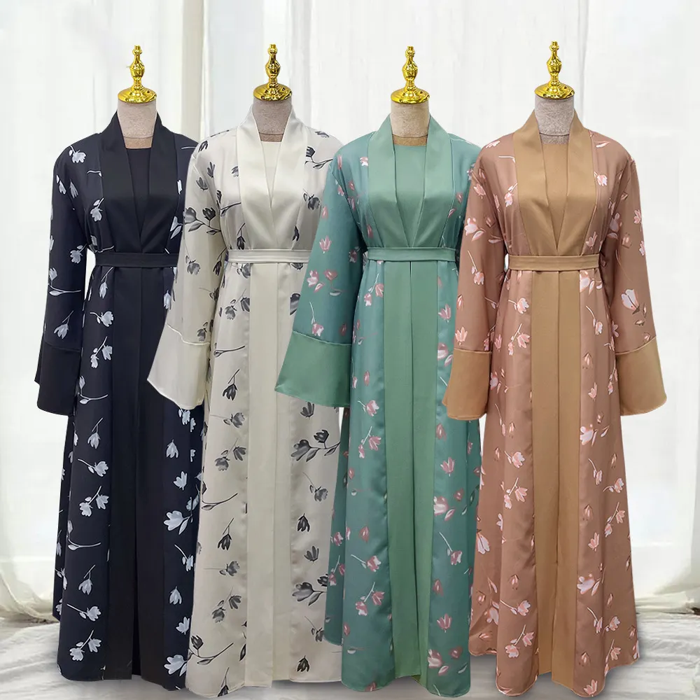 Abaya ชุดเดรสมุสลิมของผู้หญิง,เสื้อคลุมอาบายาแบบเปิดลายคาร์ดิแกนพิมพ์ลายตุรกีตะวันออกกลาง