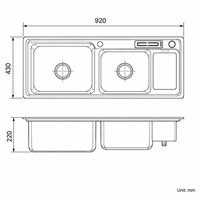 Évier de cuisine double à deux trous en acier inoxydable 304 embouti, avec surface nano, poste de travail multifonctionnel et accessoires