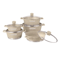 Batterie de cuisine en aluminium antiadhésive durable 10 pièces avec revêtement granit, casseroles à soupe, poignées anti-brûlure, compatible induction pour cuisine domestique