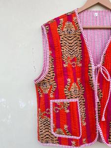 Chaleco Acolchado de Algodón con Estampado de Tigre Hecho a Mano, Chaleco Indio sin Mangas, Chaqueta Acolchada Reversible, Chaleco de Invierno Ecológico - Product Image 2