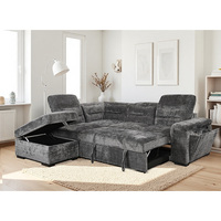 Canapé-lit 2 places en velours au design européen avec accoudoirs, porte-gobelets, recharge sans fil et rangement, inclinable et réglable pour appartement