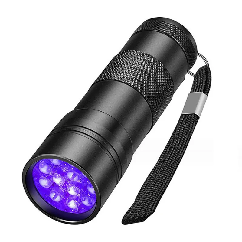 Kostenloses Laser-Markenlogo 395 nm UV-Taschenlampendetektor mehrzweck-ultraviolett-Schwarzlicht 12 LED-UV-Taschenlampe