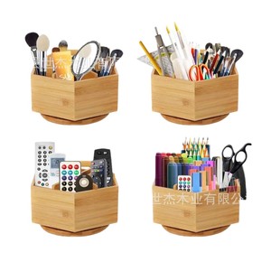 Caja de almacenamiento de madera con asa, compartimentos divididos, organizador giratorio de escritorio para uso en oficina, hogar y escuela - Product Image 2