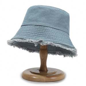 Chapeau de soleil en jean avec bords bruts vieillis, protection solaire et visière, chapeau de pêcheur simple en jean délavé, chapeau de pêcheur polyvalent en jean - Product Image 3