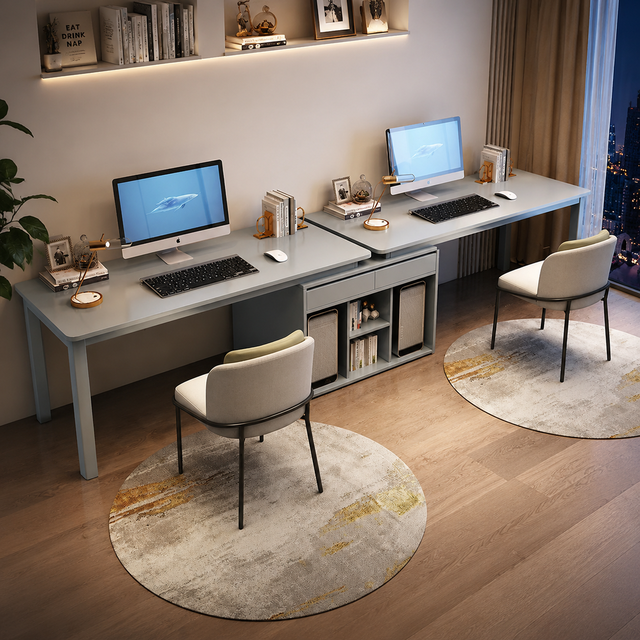 Solid Wood Corner Computer Desk with Built In Bookshelf and Dual Workstation Layout for Home Office