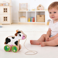 Mini jouet à pousser et à tirer en forme de vache pour bébé, jouet en bois pour bébé