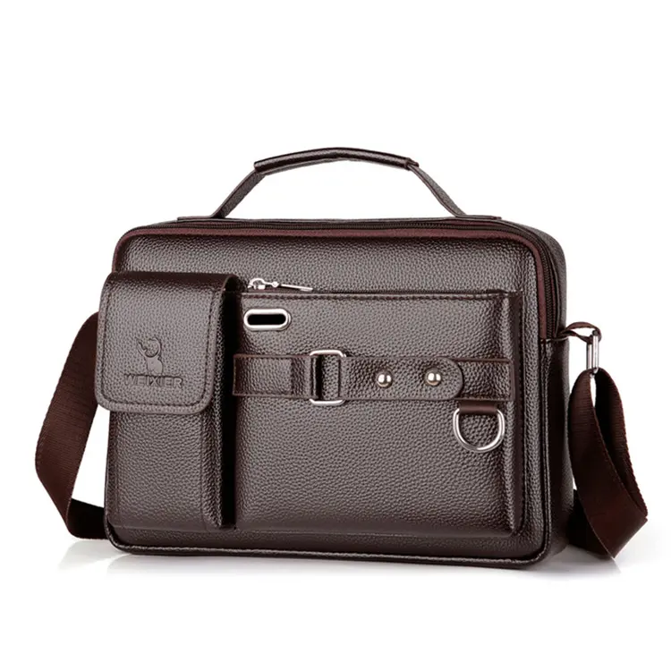 Sac à main d'affaires en cuir Pu imperméable pour hommes Messenger Bag Travel Handbag Large Capacity Shoulder Bag