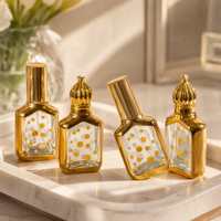 Flacon de parfum en verre rectangulaire de 15 ml avec motif à pois dorés, applicateur à bille pour vaporisateur, rechargeable, mini bouchon à vis, emballage carton