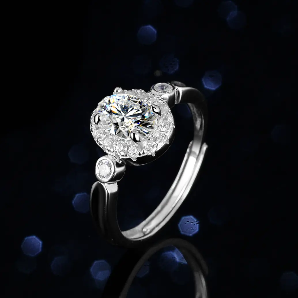 Hoyon Topaz Blue Fine Jewelry Ring im ovalen Schliff Sterling Silber VVS Moissan ite Diamond Sterling Schmuck Marry Gfit