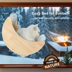 लकड़ी के चंद्रमा के आकार की बिल्ली की खिड़की पालतू जानवरों के लिए एक नरम और गर्म स्थान प्रदान करता है। - Product Image 5