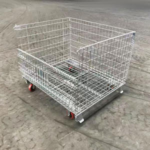 כלוב פלדה מתקפל כבד אחסון עם גלגלים | oem תעשייתי stackable אבץ מגולוון כלוב 1000 ק "ג קיבולת 5/6in גלגלים - Product Image 3