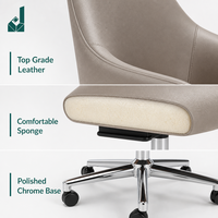 Chaise de bureau ergonomique contemporaine à dossier bas en cuir, pivotante avec roulettes métalliques, pour collaboration en entreprise