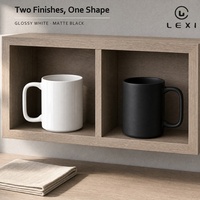 Tasse à café en céramique noire mate avec poignée angulaire, 350 ml, tasse en porcelaine, cadeau pour le bureau ou la maison, compatible lave-vaisselle, LEXI