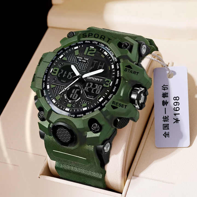 Luxury Men's Watch with Digital Quartz Dual Display, Waterproof 50m LED Alarm Clock, Stopwatch, Men's Sports Watch, Stunning