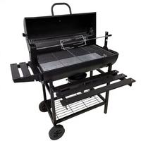 Barbecue au charbon de bois grande capacité avec rôtissoire et étagère latérale, barbecue d'extérieur sur roues, fumoir portable pour jardin