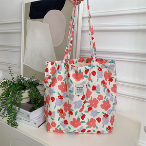 Summer Floral Tote Ba Korean INS Style <b>Large</b> Capacity <b>Canvas</b> Shoulder <b>Bag</b>, Casual Versatile Handbag for Beach Daily Use - Product Image 1