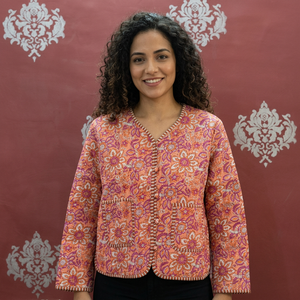 Veste élégante pour femme brodée de fleurs, manches longues, col en V, style automne, longueur standard, manteau en polyester fait main, cadeau pour elle - Product Image 1