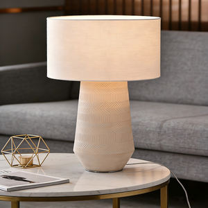 Luxury Eco-Friendly Ceramic LED Table Lamp Set <b>White</b> Beige Farmhouse Design for Bedroom and Living Room <b>Nightstand</b> Lamps - Product Image 1