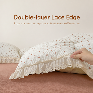 Juego de Ropa de Cama con Estampado de Puntos Mocha Mint, con Volantes Dobles de Encaje, 4 Piezas, <span class=keywords><strong>Funda</strong></span> de Edredón con Estampado Reactivo - Product Image 4