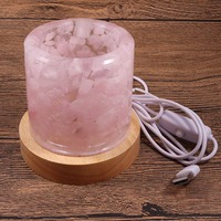 Lampe de bureau à LED en cristal de quartz rose naturel en forme de fleur, lampe de table USB pour le salon, artisanat en pierre brute brute, moderne