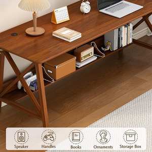 Thêm bàn dài với kệ sách bằng gỗ Nhà văn phòng làm việc nghiên cứu Bảng viết máy tính máy trạm với kệ lưu trữ - Product Image 5