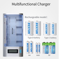 Beston Chargeur de batterie intelligent rechargeable Ni-MH Ni-CD 9V AA AAA C D avec fonction de décharge et écran LCD